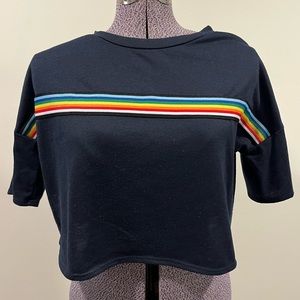 Navy Blue T-Shirt with rainbow stripe